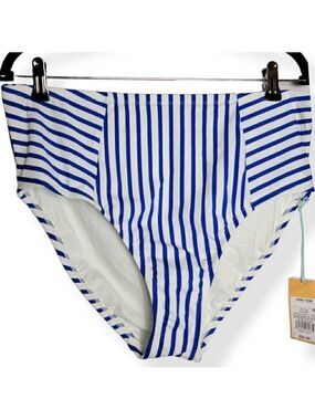 Kona Sol Navy Stripped High Coverage High Waist Bikini Bottom 16W/18W